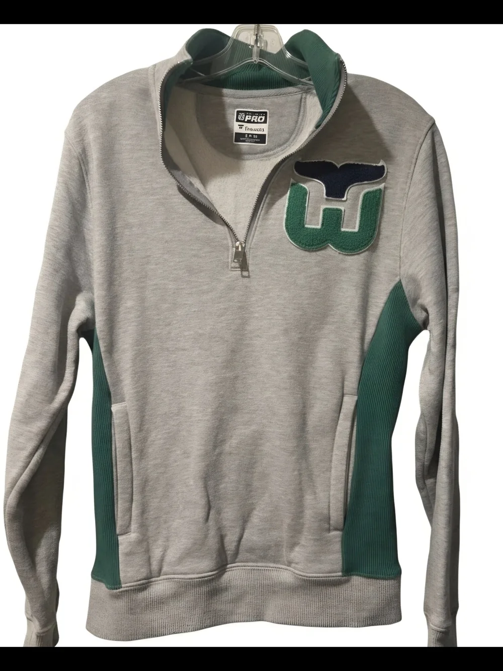 Fanatics NHL Hartford Whalers True Classics 1/4 Zip Pullover Sweatshirt Gray Gre